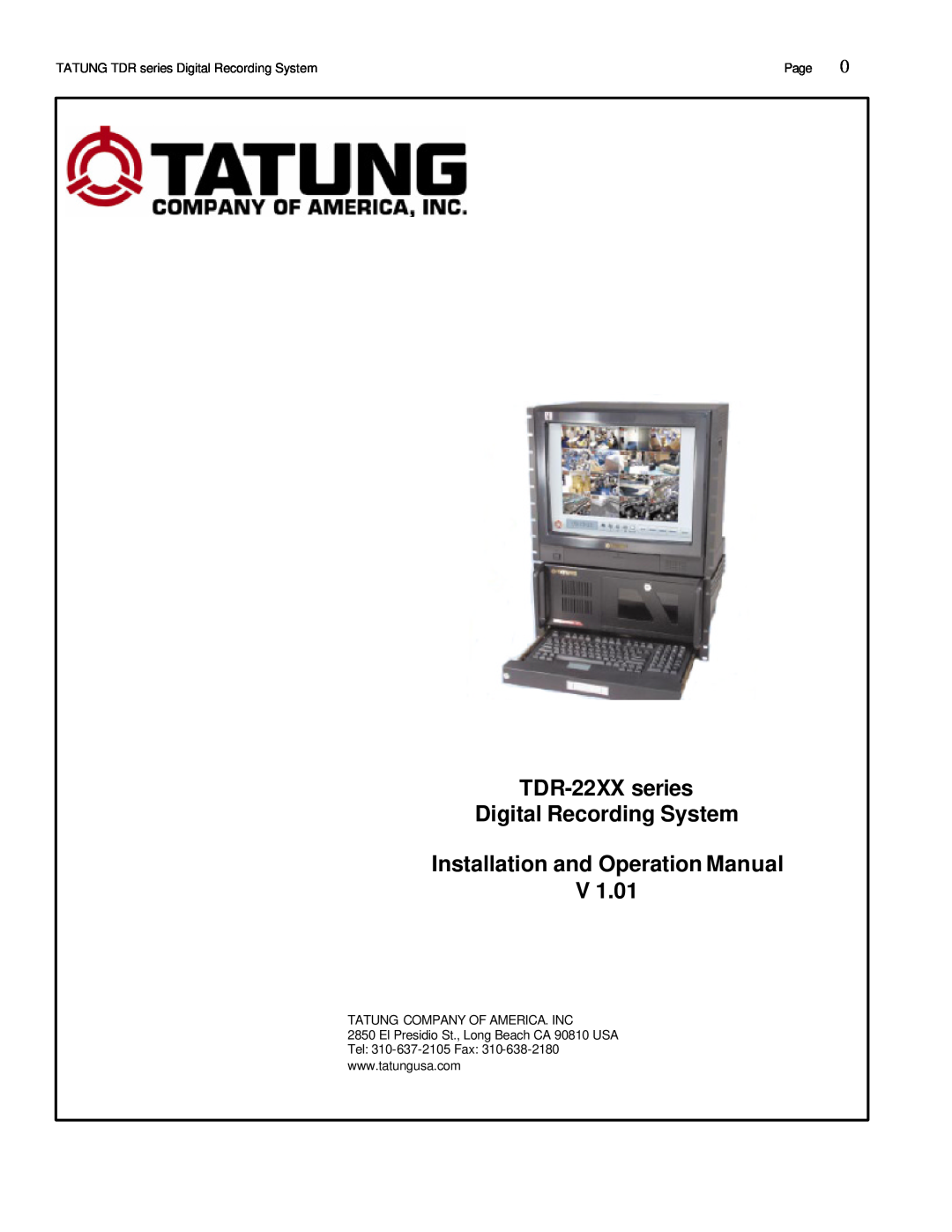 Tatung operation manual TDR-22XX series Digital Recording System, Installation and Operation Manual V, Page 