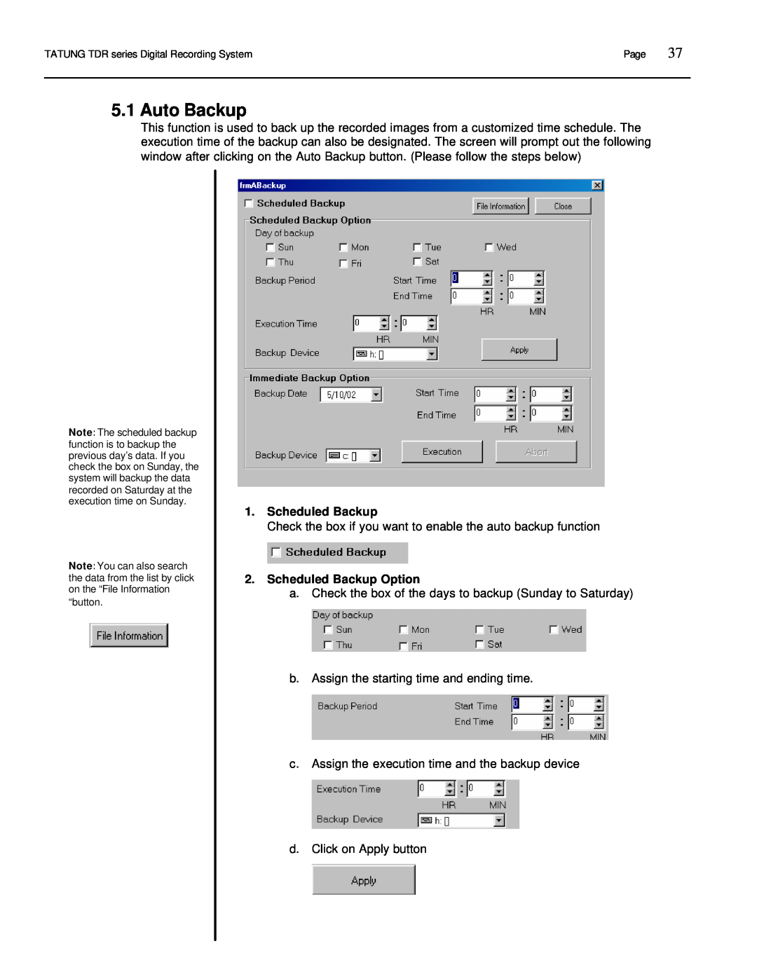 Tatung TDR-22XX operation manual Auto Backup, Scheduled Backup Option 