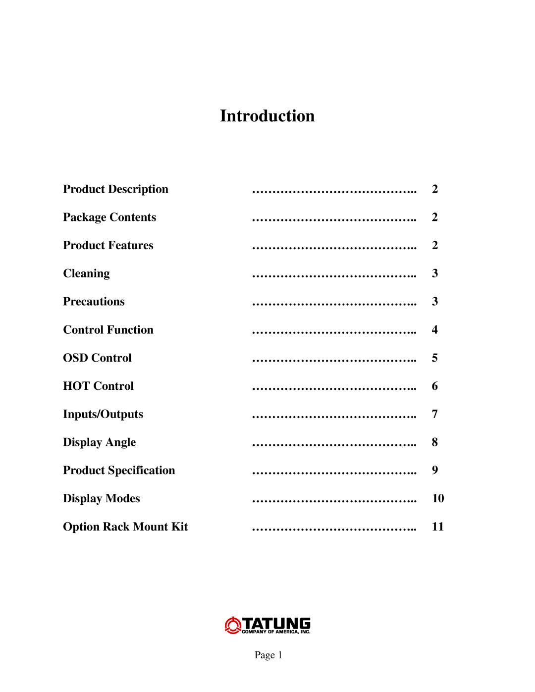 Tatung TLM-1703, TLM-1503 manual Introduction 