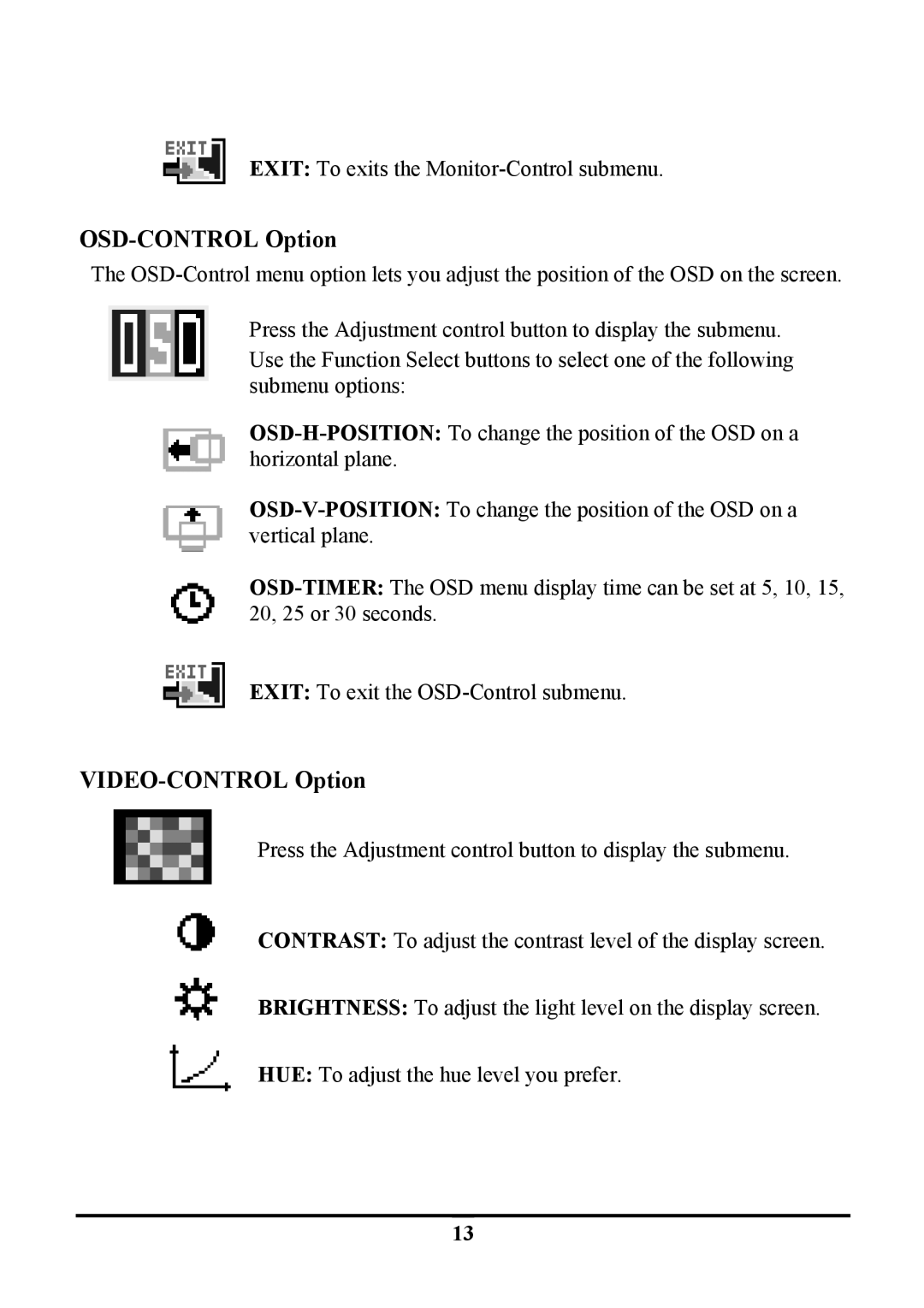 Tatung TLM1905, TLM-1705 manual VIDEO-CONTROL Option 