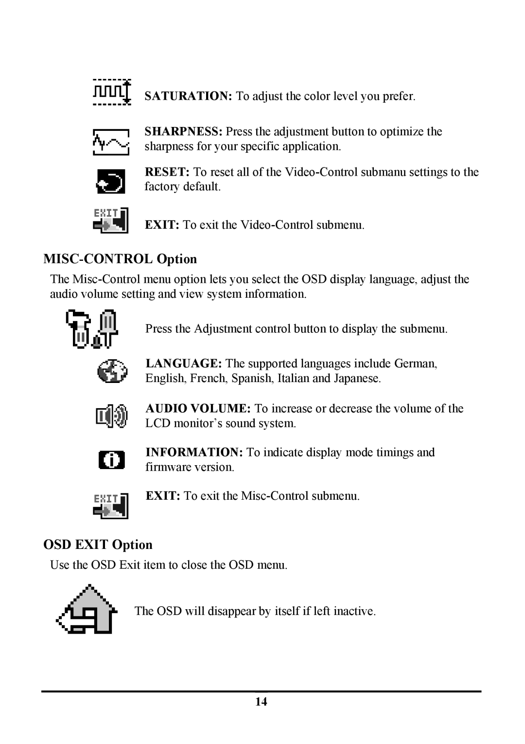 Tatung TLM-1705, TLM1905 manual MISC-CONTROL Option 