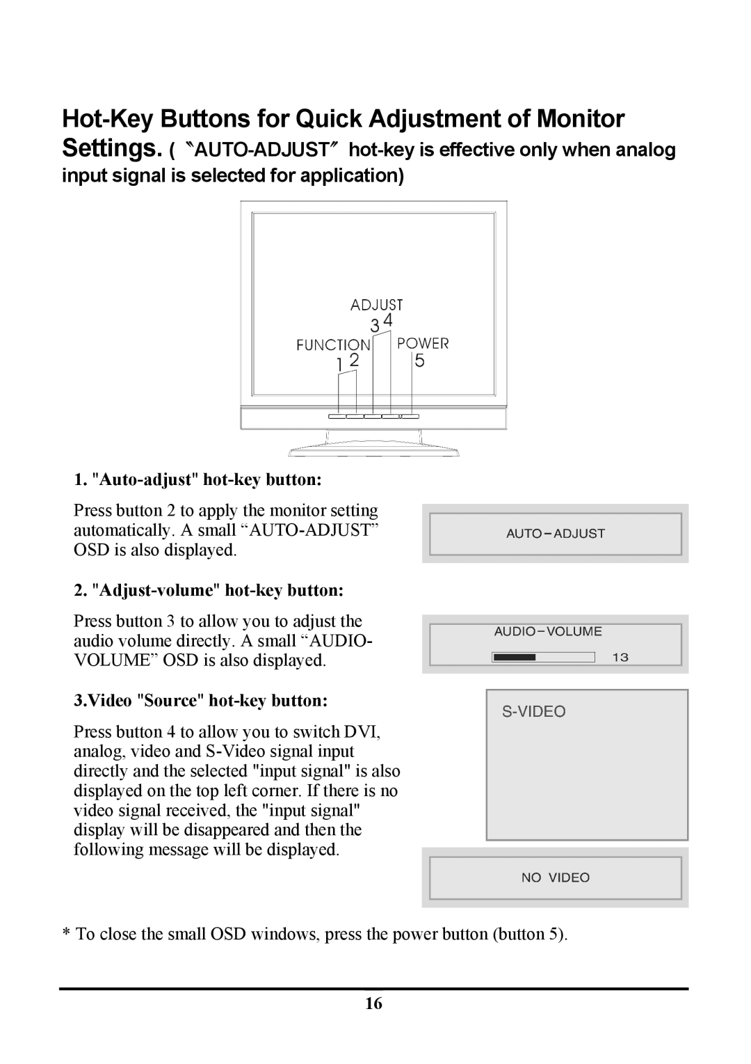 Tatung TLM-1705, TLM1905 manual Hot-Key Buttons for Quick Adjustment of Monitor, Auto-adjusthot-key button 