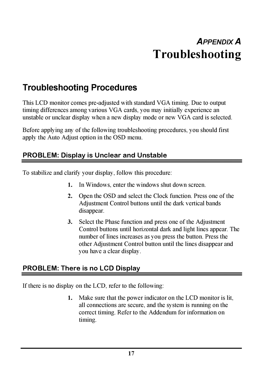 Tatung TLM1905, TLM-1705 manual Troubleshooting Procedures 