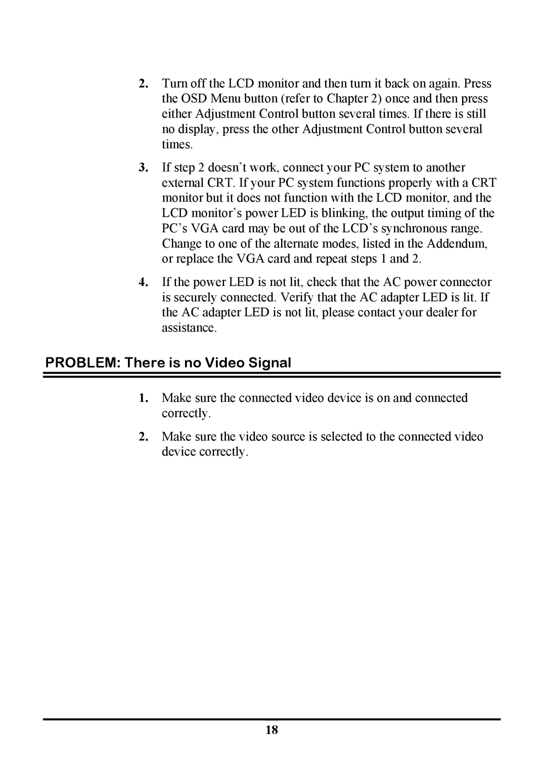 Tatung TLM-1705, TLM1905 manual Problem There is no Video Signal 