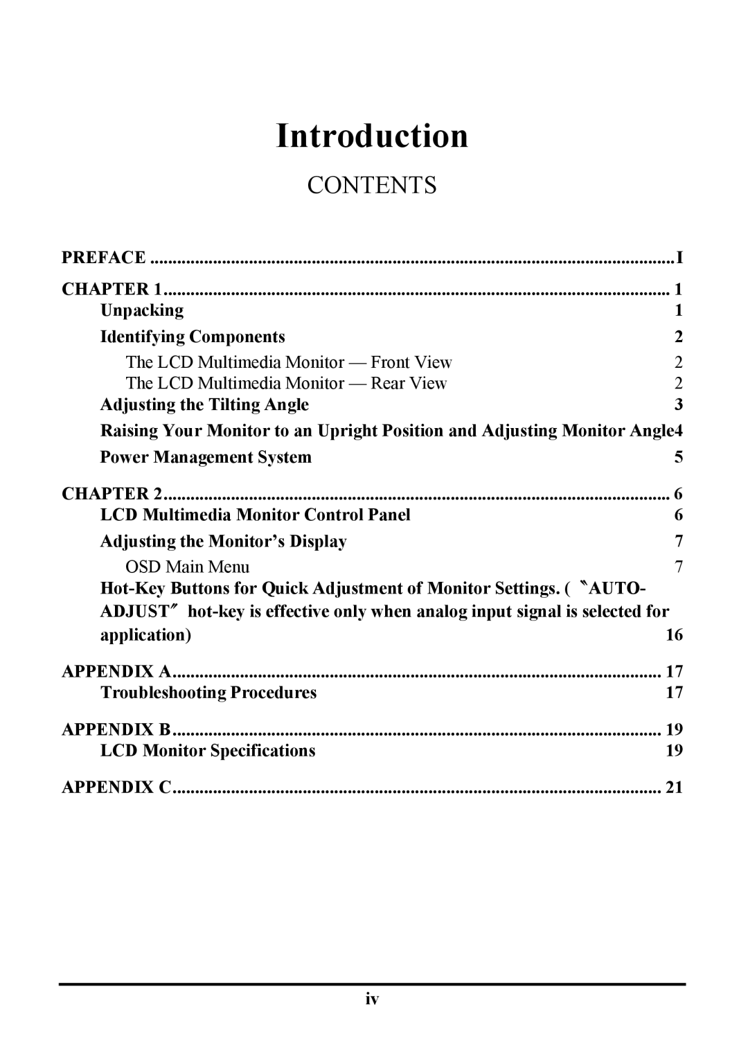 Tatung TLM-1705, TLM1905 manual Introduction 