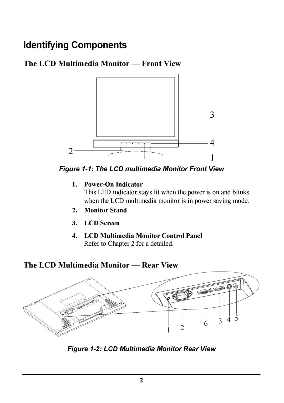 Tatung TLM-1705, TLM1905 manual Identifying Components, LCD Multimedia Monitor Front View 