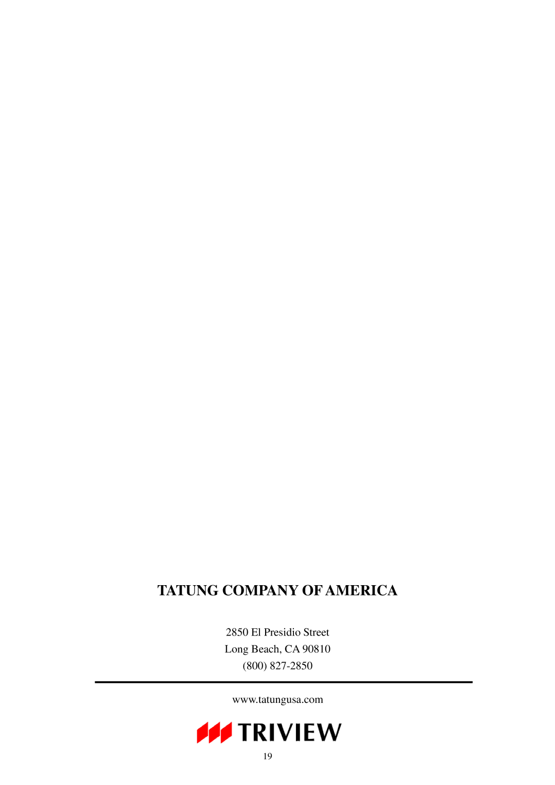 Tatung TLM-1706, TLM-1906, TLM-1506 operating instructions Tatung Company of America 