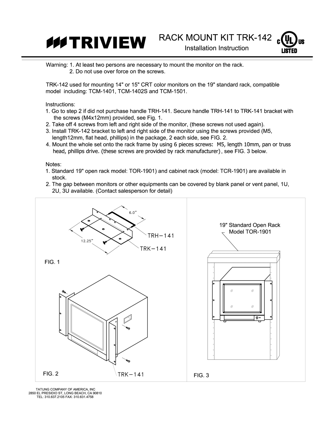 Tatung TRK-141 manual Tr Iv Iew, Rack Mount KIT TRK, 2U, 3U av ail abl e. Co ntact sal esper so n for detail 