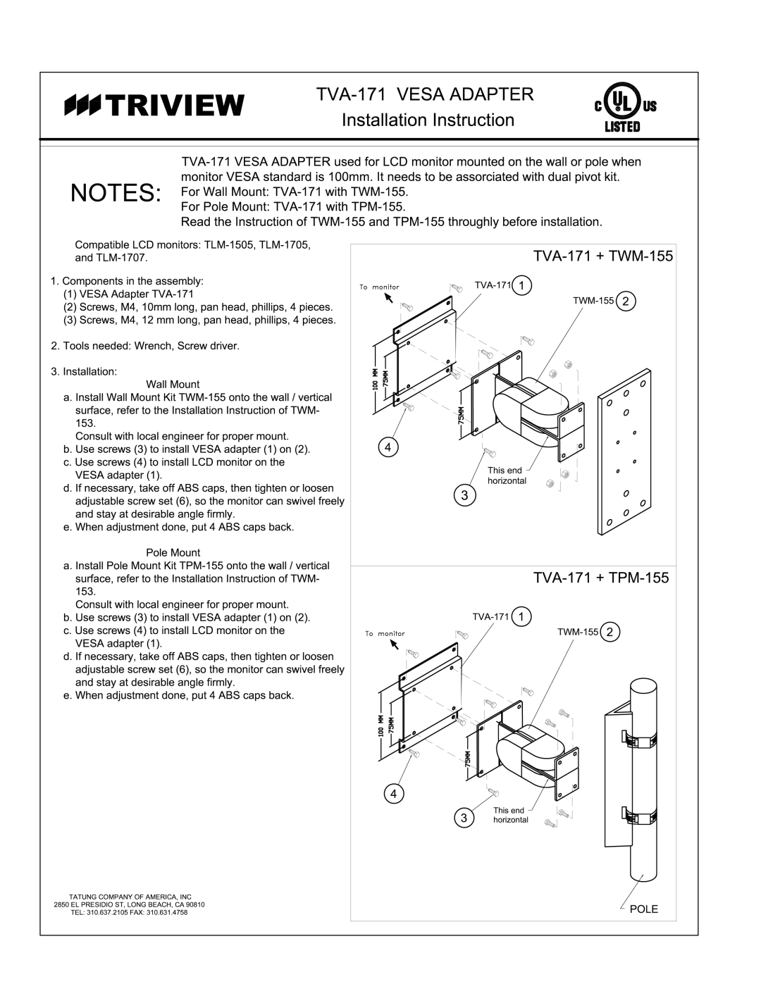 Tatung TVA-171 manual 