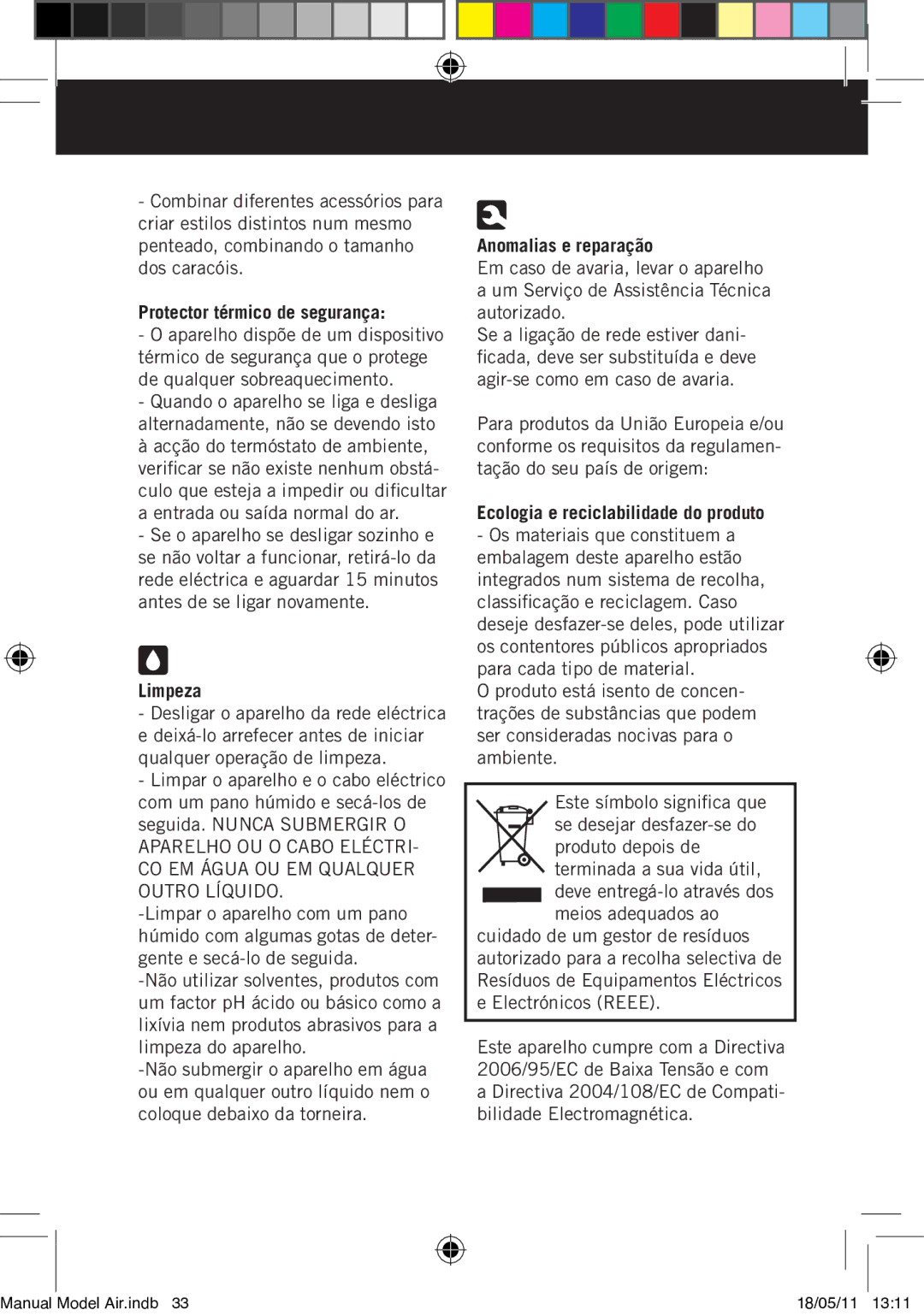 Taurus Group Air.indb manual Protector térmico de seguranç̧a, Limpeza, Anomalias e reparaç̧ão 