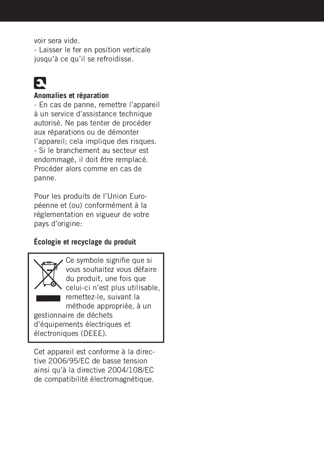 Taurus Group Artica 2600 manual Anomalies et réparation, Écologie et recyclage du produit 