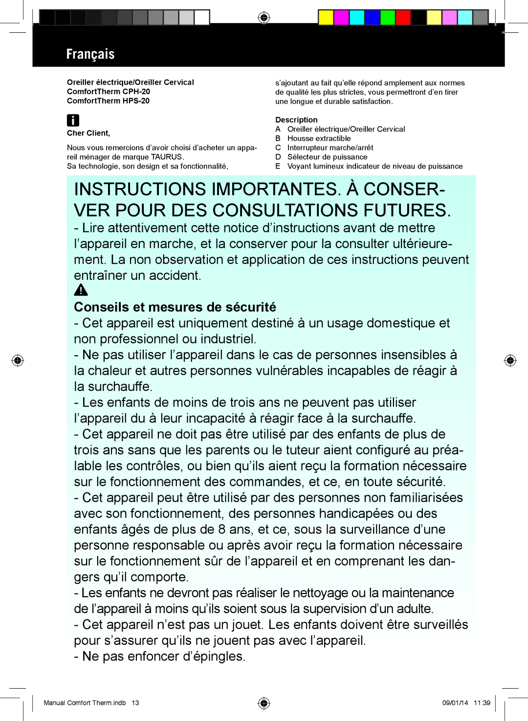 Taurus Group HPS-20, CPH-20 manual Français, Conseils et mesures de sécurité 