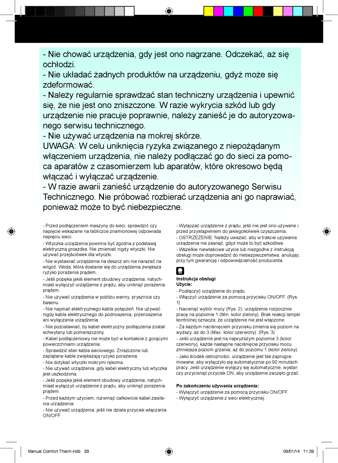 Taurus Group HPS-20, CPH-20 manual Instrukcja obsługi Użycie, Po zakończeniu używania urządzenia 