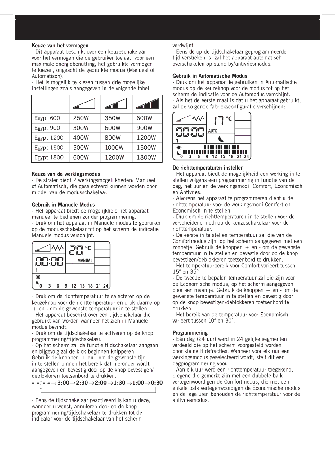 Taurus Group Egypt 600 manual Keuze van het vermogen, Egypt Keuze van de werkingsmodus, Gebruik in Manuele Modus, Verdwijnt 