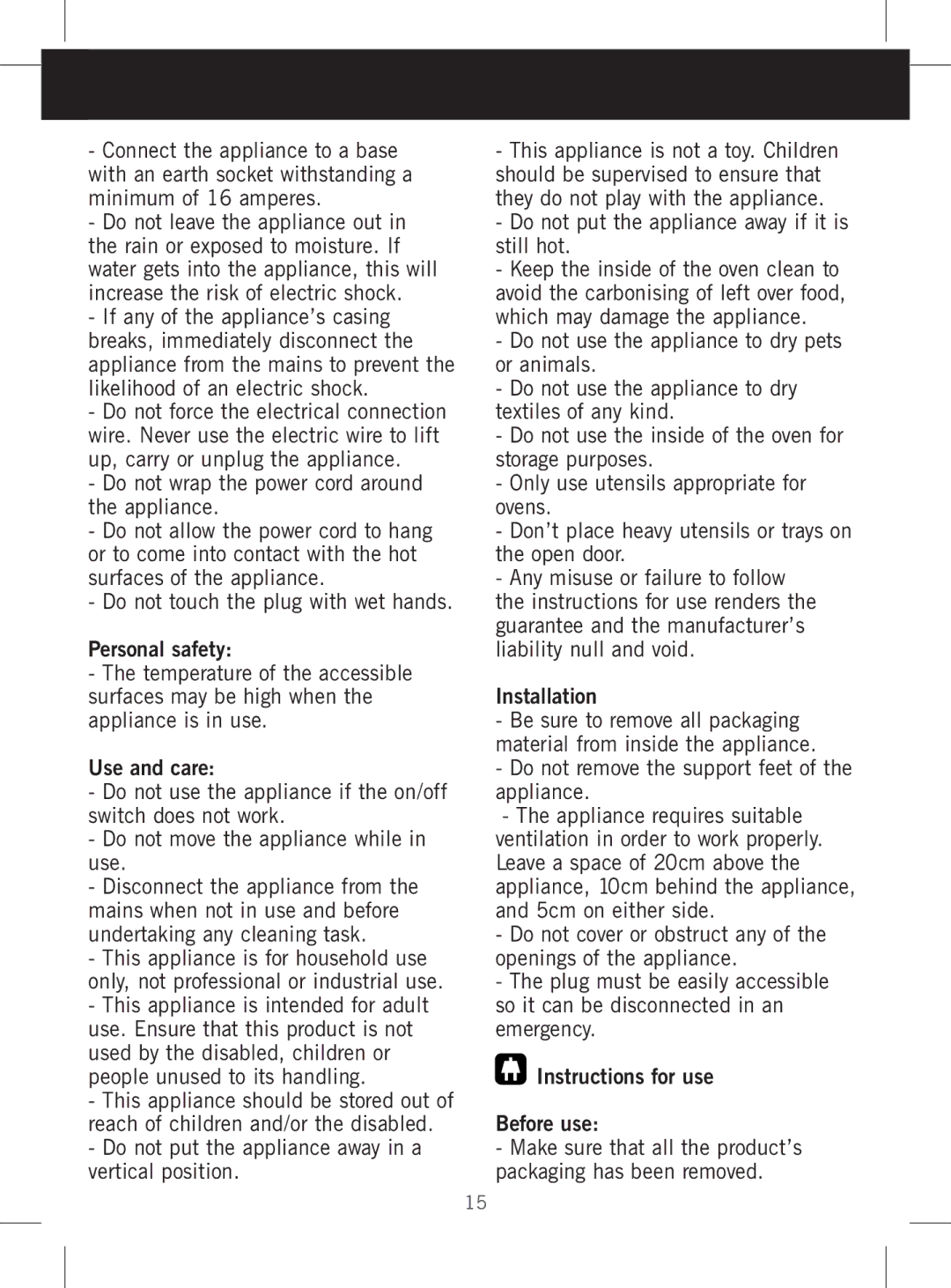 Taurus Group HORIZON 28, HORIZON 14, HORIZON 19 manual Do not put the appliance away in a vertical position, Installation 