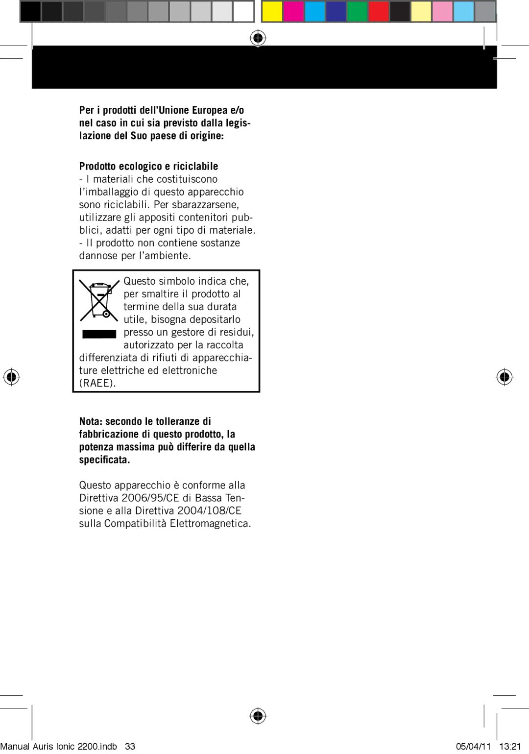 Taurus Group ionic 2200, 2000 manual Prodotto ecologico e riciclabile 