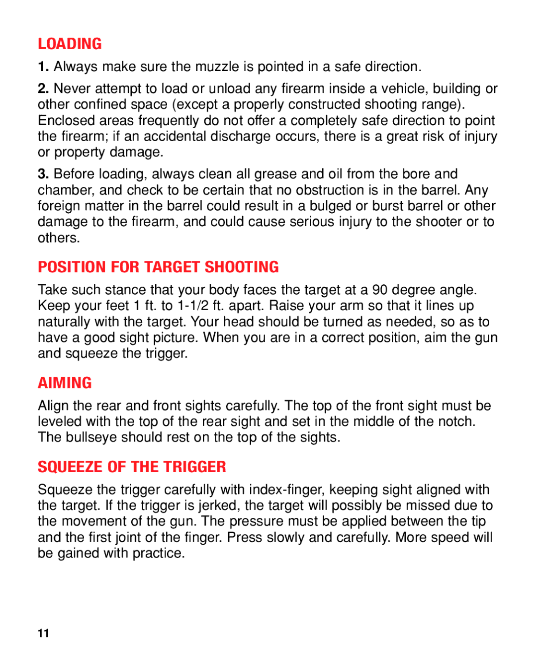 Taurus Group PT22/25 manual Loading, Position for Target Shooting, Aiming, Squeeze of the Trigger 