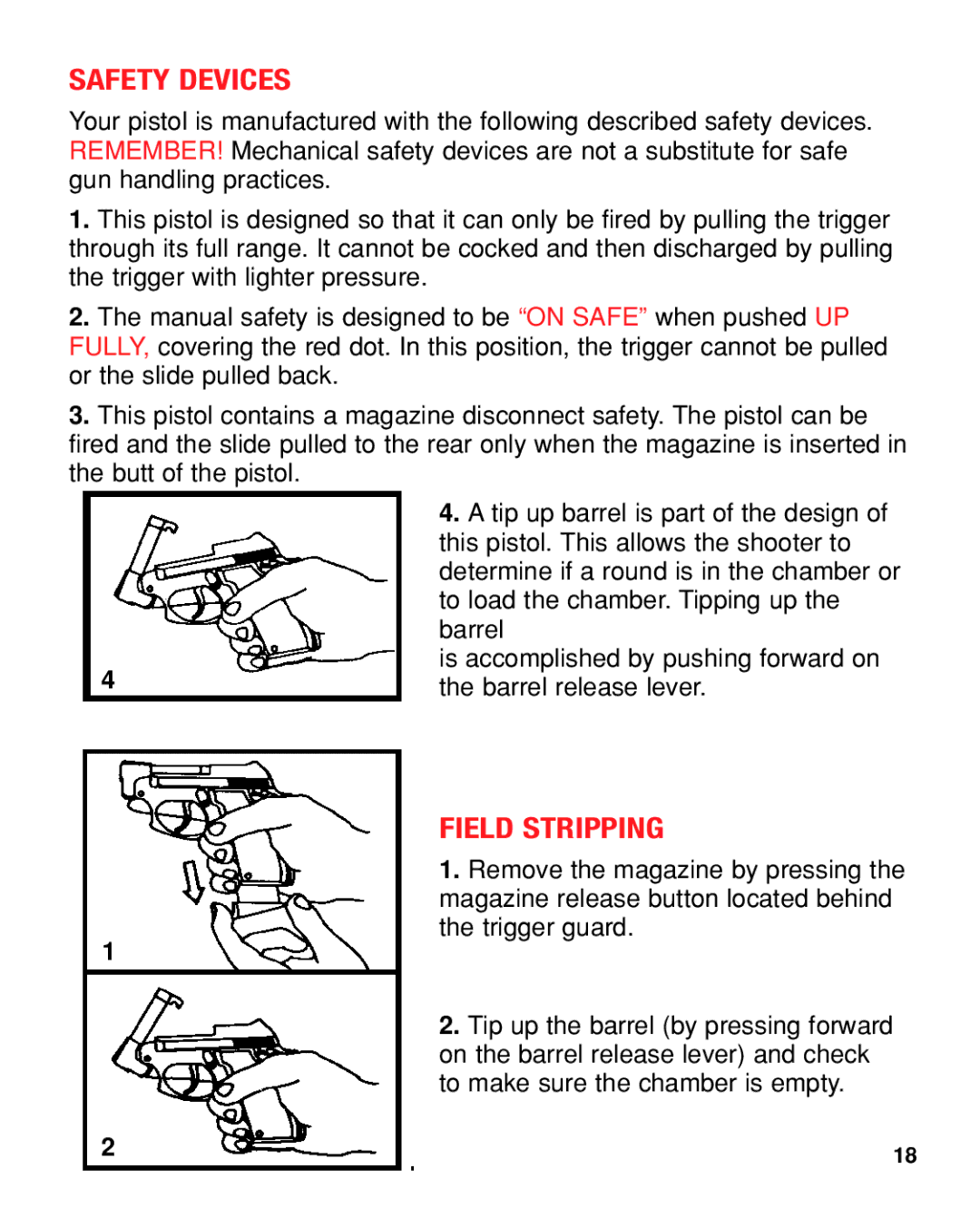 Taurus Group PT22/25 manual Safety Devices, Field Stripping 