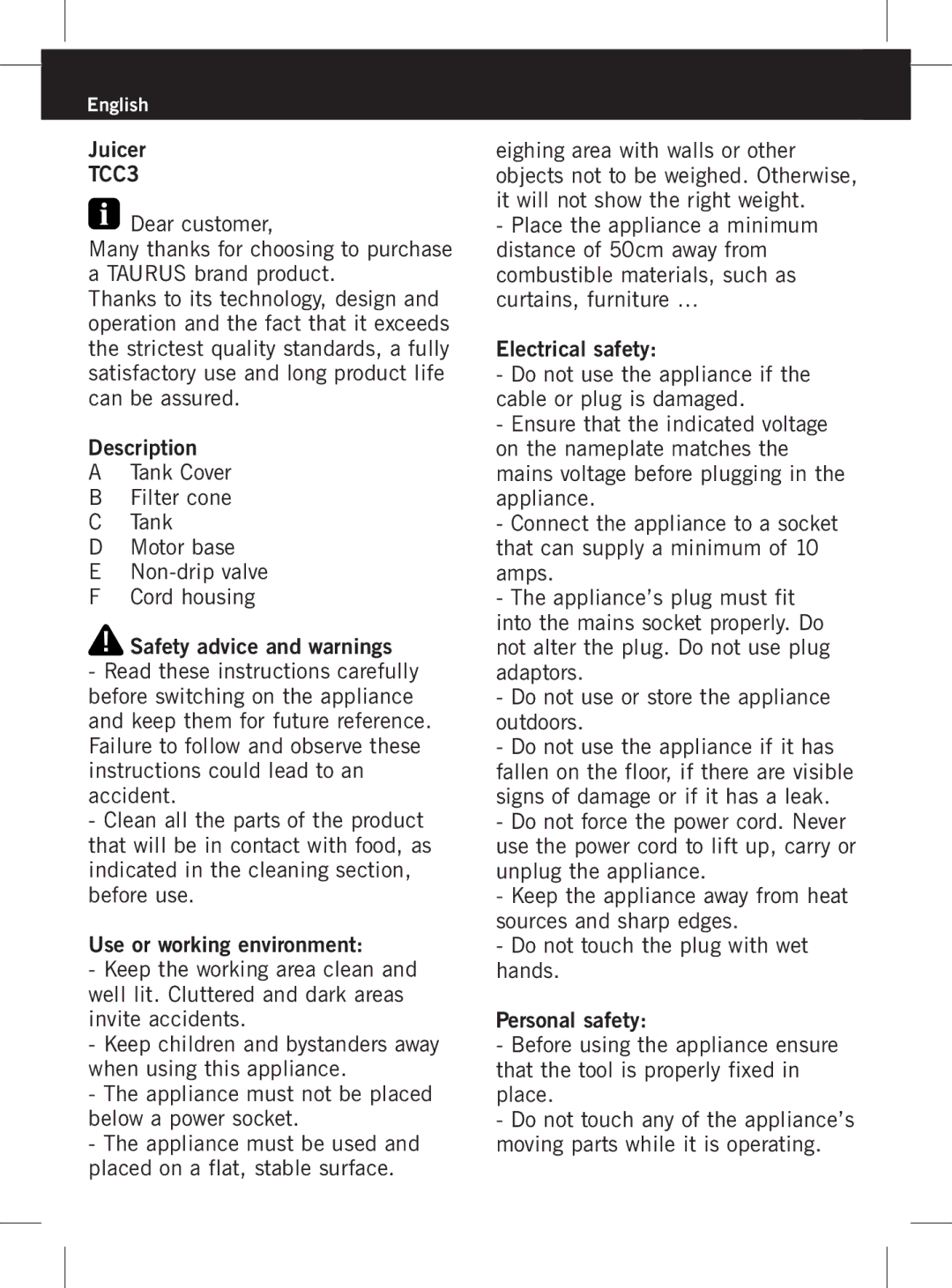 Taurus Group TCC3 manual English 
