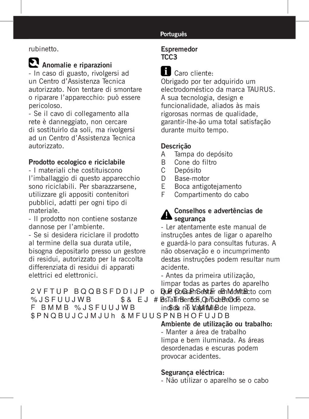 Taurus Group TCC3 manual Espremedor 