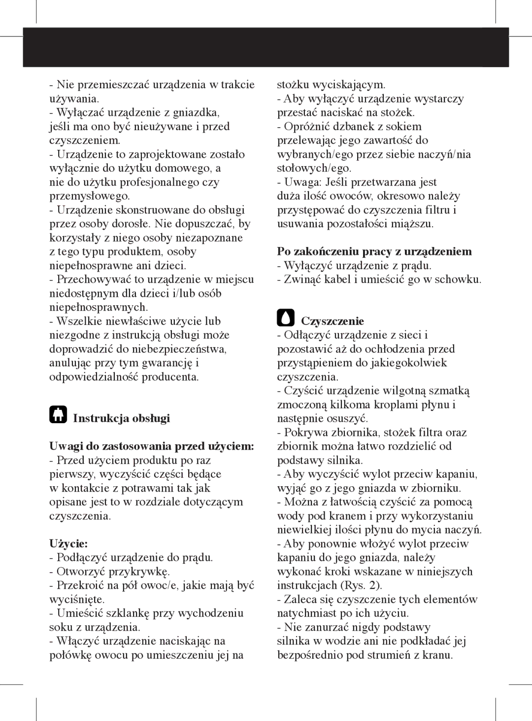 Taurus Group TCC3 manual Instrukcja obsługi, Użycie, Czyszczenie 