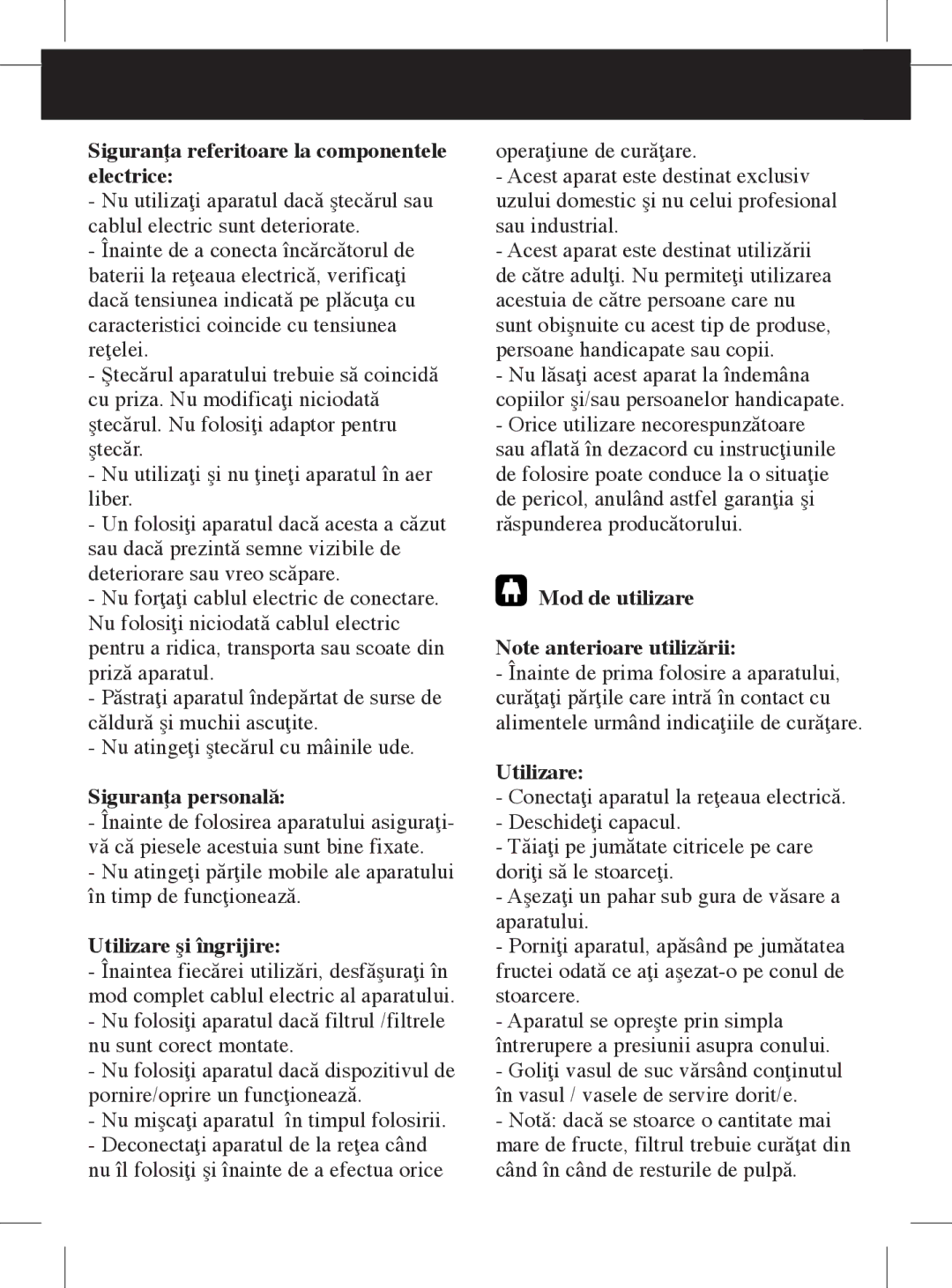 Taurus Group TCC3 manual Siguranţa referitoare la componentele electrice, Siguranţa personală, Utilizare şi îngrijire 
