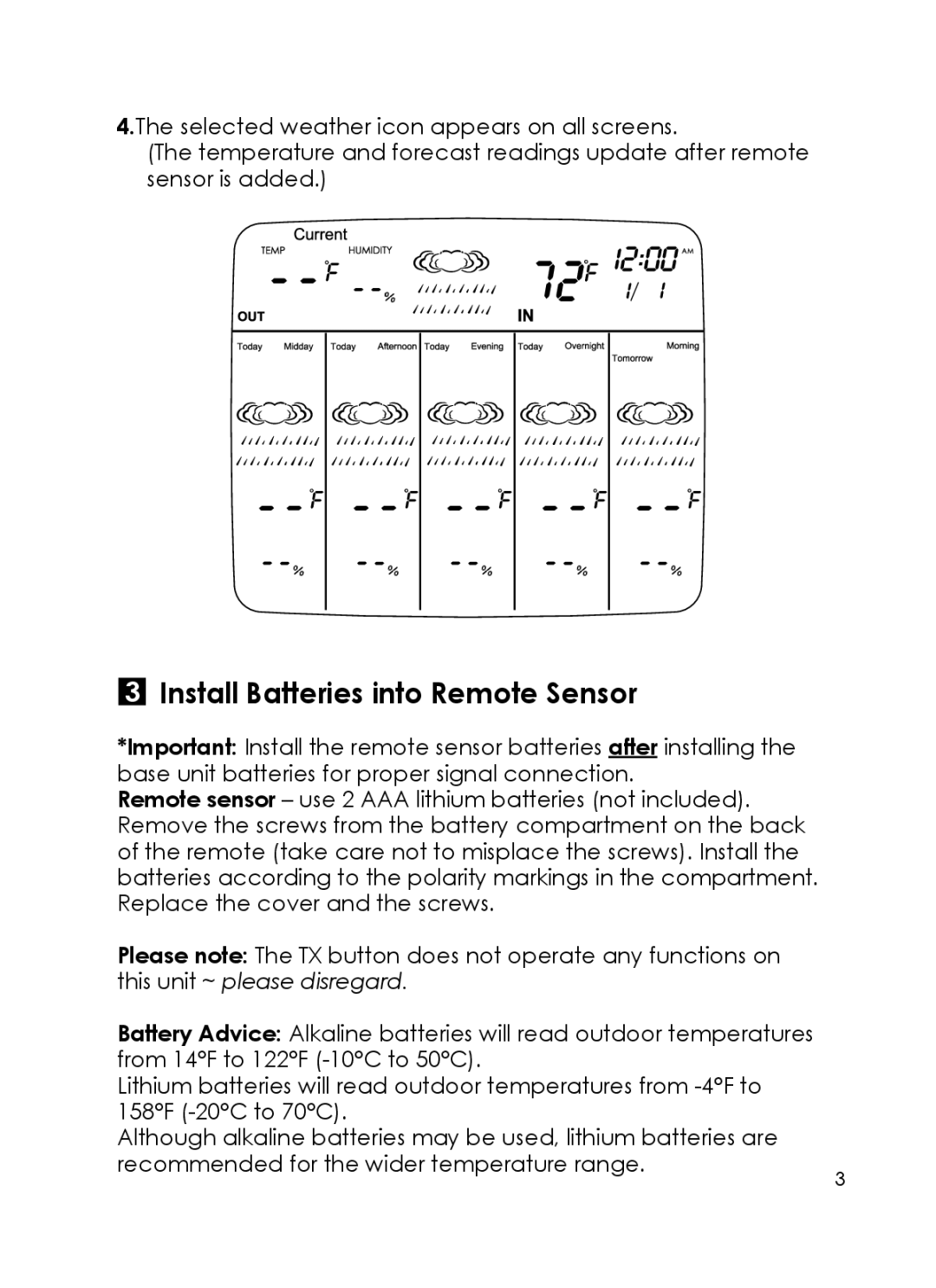 Taylor 1383 instruction manual Install Batteries into Remote Sensor, This unit ~ please disregard 