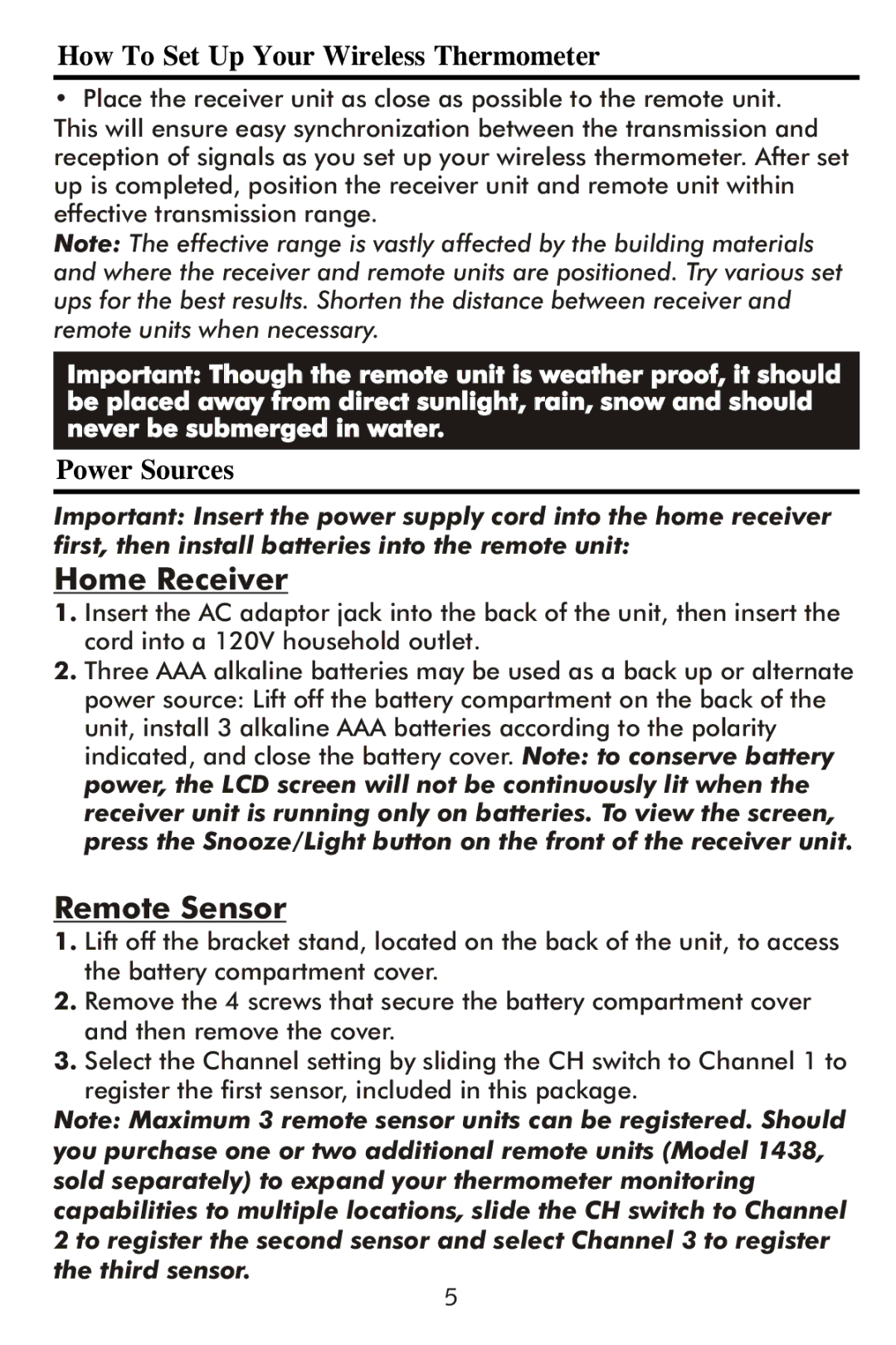 Taylor 1506 instruction manual Home Receiver, Remote Sensor, How To Set Up Your Wireless Thermometer, Power Sources 