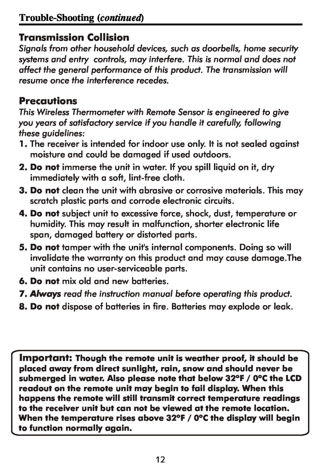 Taylor 1506 instruction manual Trouble-Shootingcontinued, Transmission Collision, Precautions 