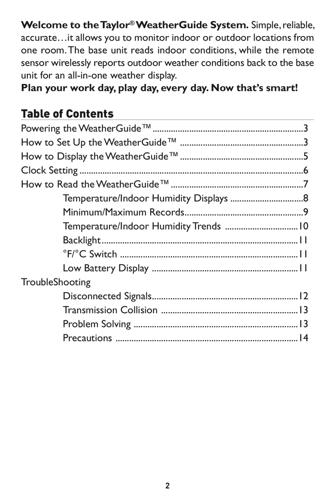 Taylor 1525 instruction manual Plan your work day,play day,every day. Now that’s smart, Temperature/Indoor Humidity Trends 