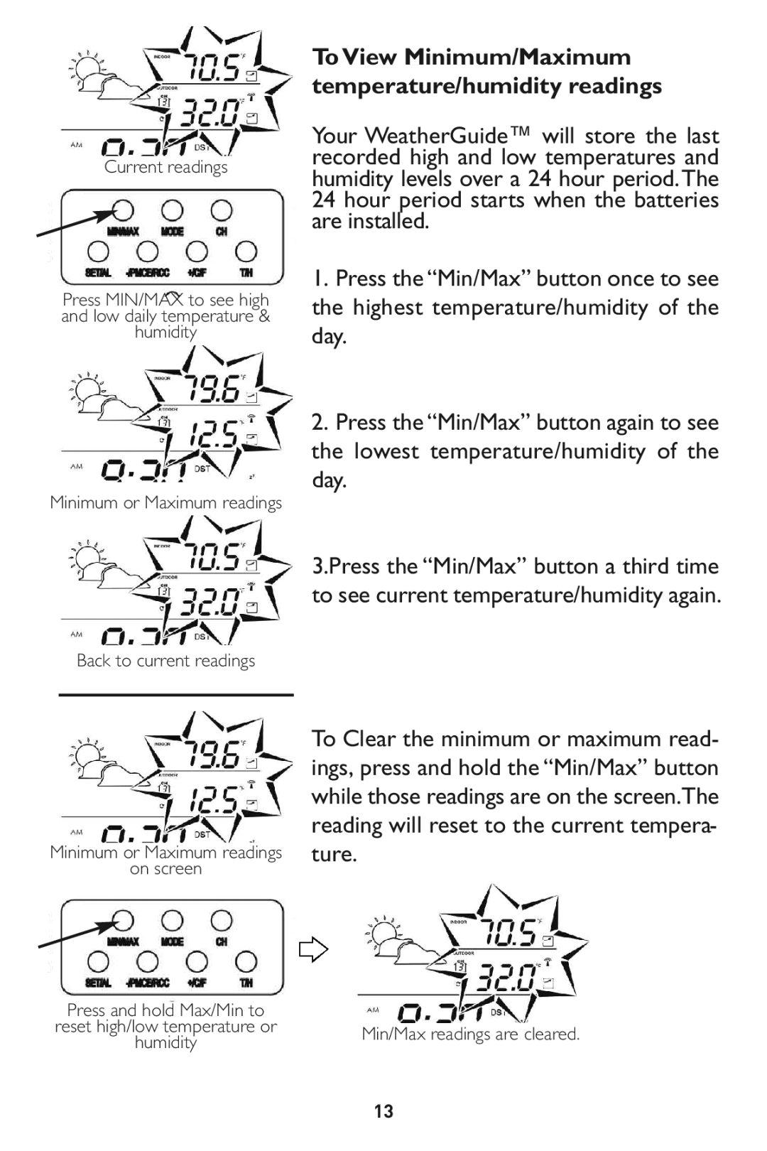 Taylor 1526 instruction manual ToView Minimum/Maximum temperature/humidity readings 