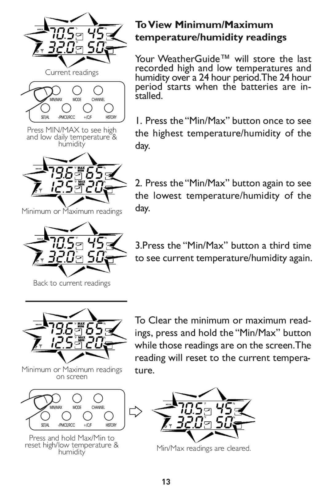 Taylor 1528 instruction manual ToView Minimum/Maximum temperature/humidity readings 