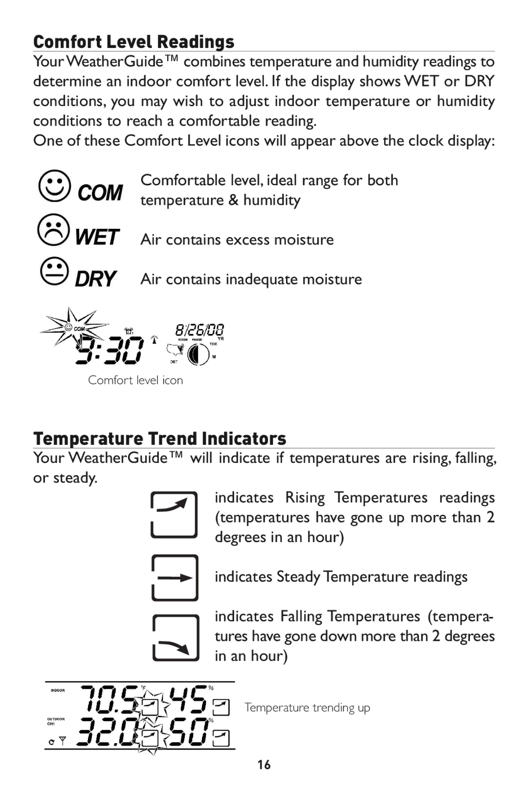 Taylor 1528 instruction manual Temperature Trend Indicators, An hour 