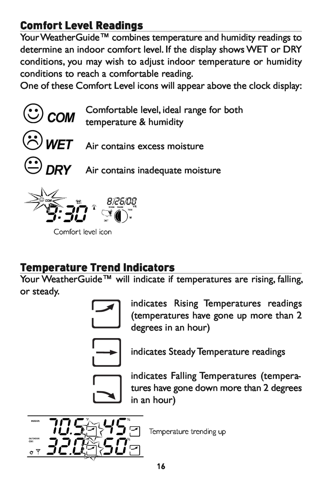 Taylor 1528 instruction manual Temperature Trend Indicators 