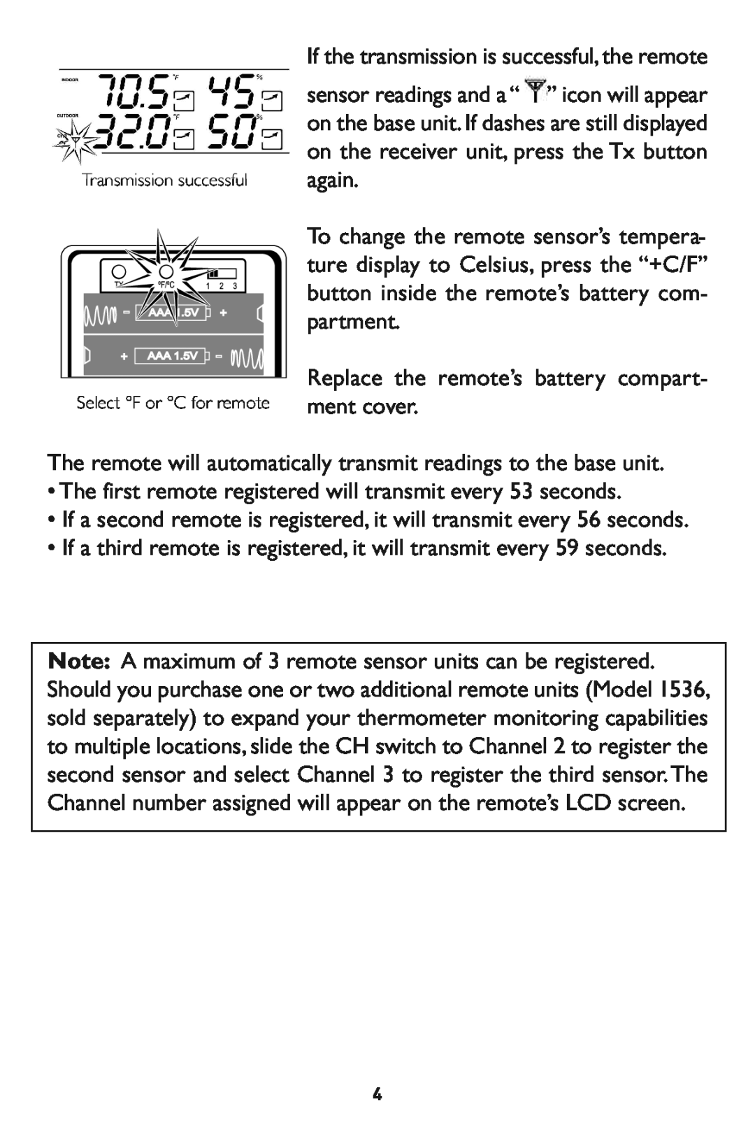 Taylor 1528 instruction manual Replace the remote’s battery compart- ment cover 