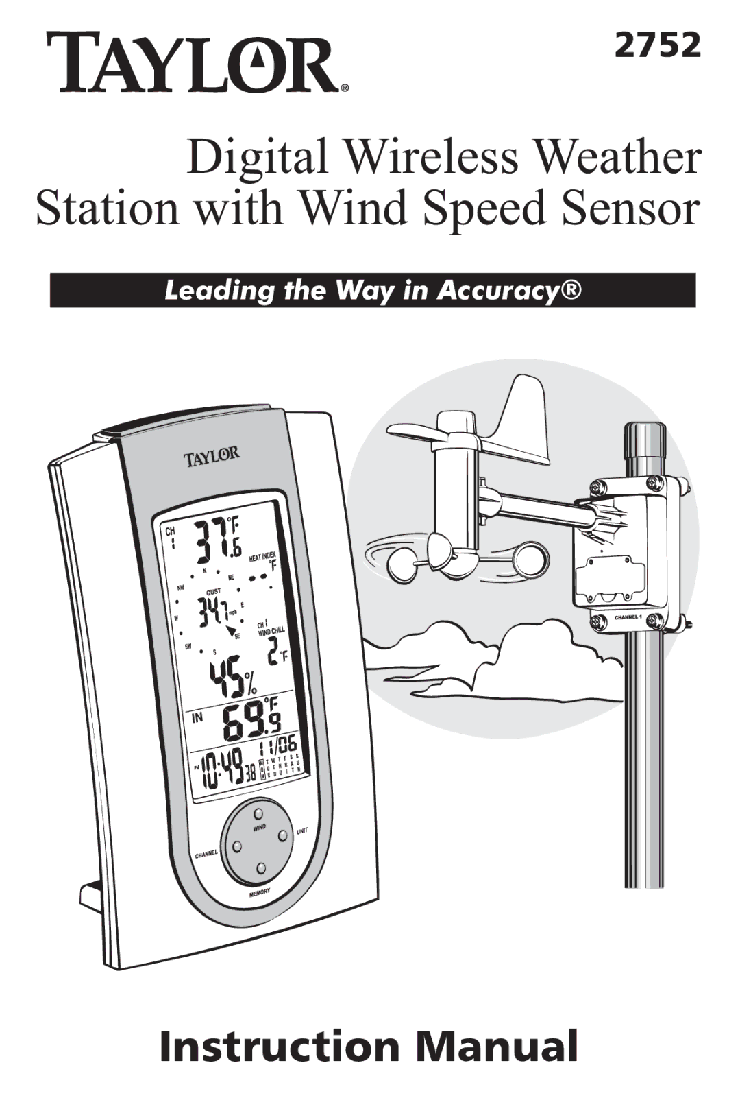 Taylor 2752 instruction manual Digital Wireless Weather Station with Wind Speed Sensor 