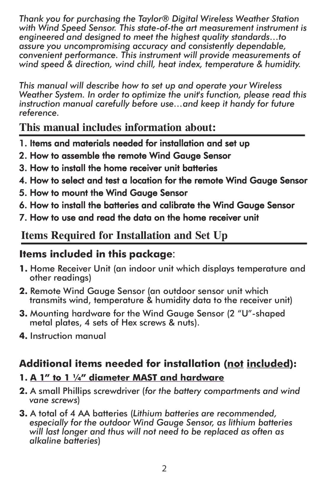 Taylor 2752 instruction manual How to mount the Wind Gauge Sensor, How to use and read the data on the home receiver unit 