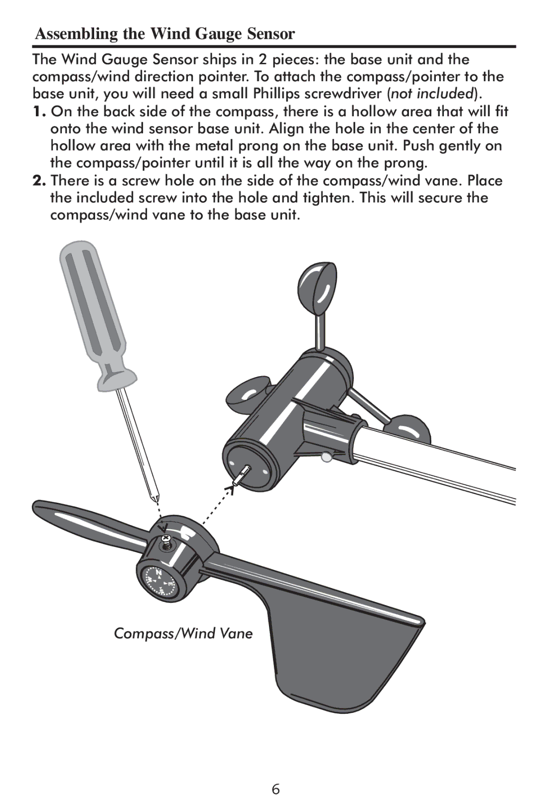 Taylor 2752 instruction manual Assembling the Wind Gauge Sensor 