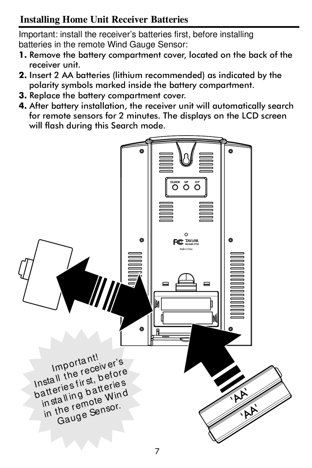 Taylor 2752 instruction manual Installing Home Unit Receiver Batteries, Rta Rie 