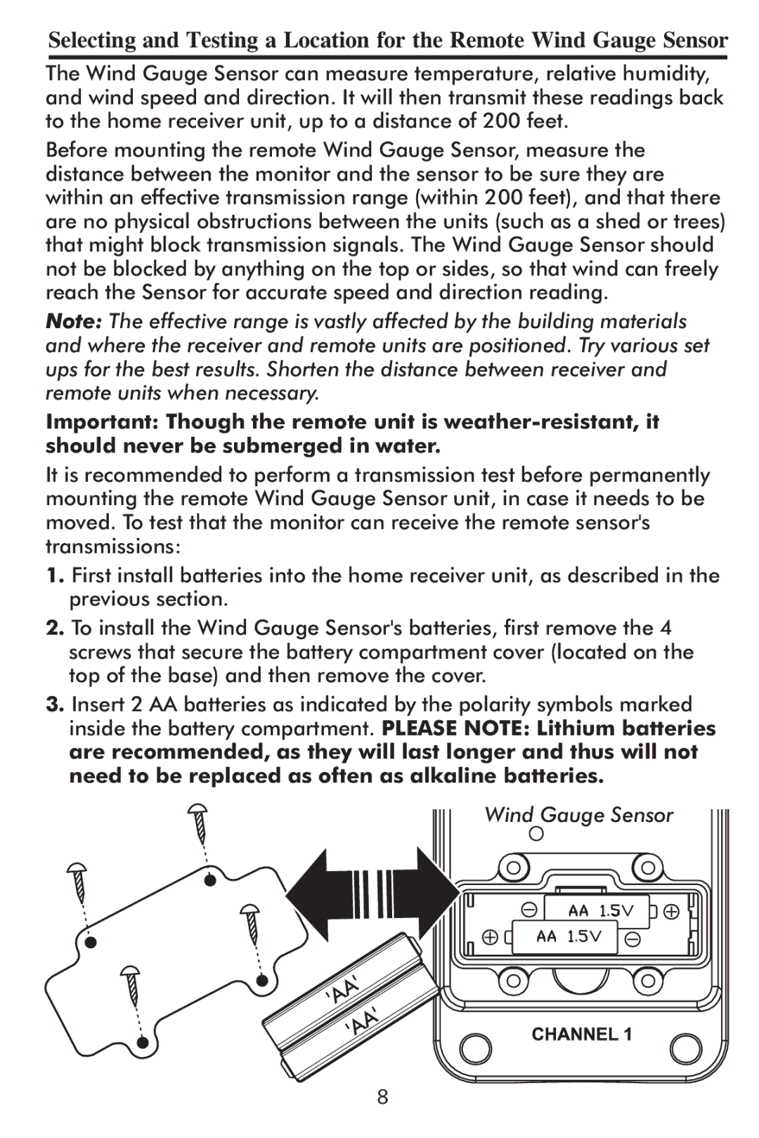 Taylor 2752 instruction manual Wind Gauge Sensor 