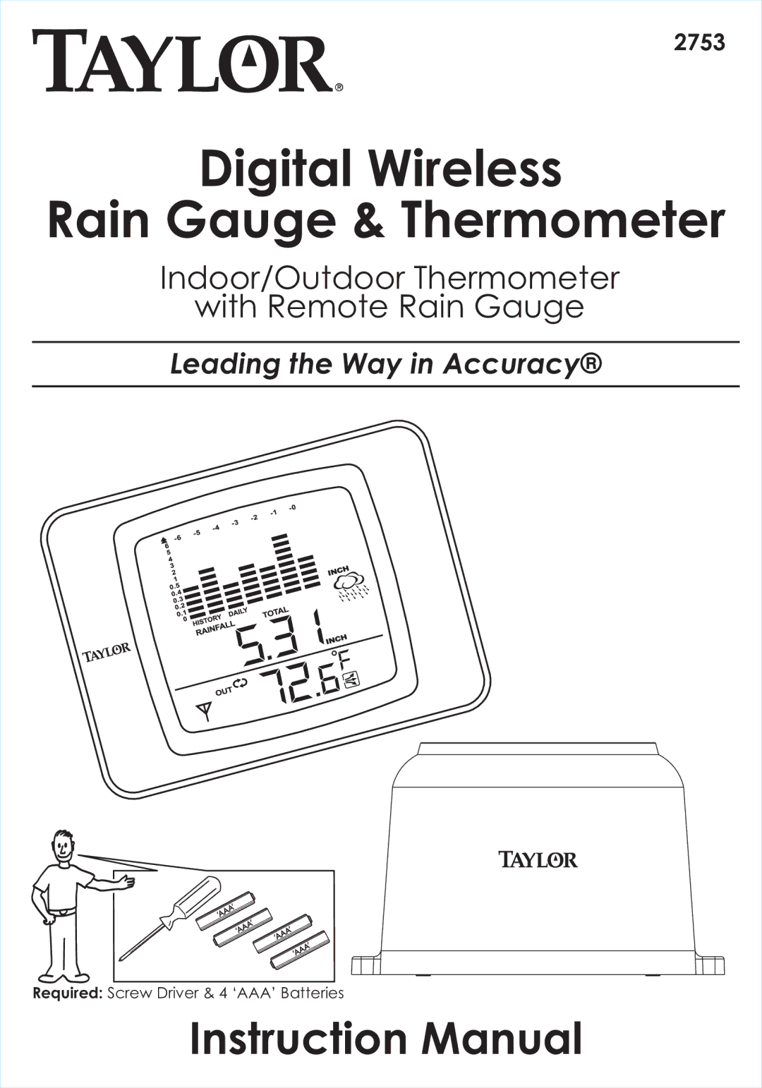 Taylor 2753 instruction manual Digital Wireless Rain Gauge & Thermometer 