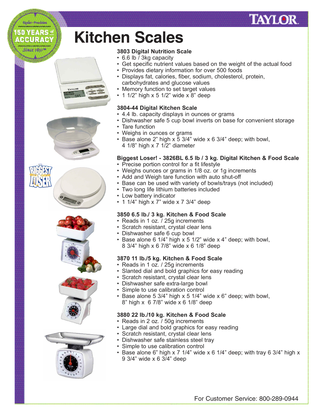 Taylor 3701 Digital Nutrition Scale, 3850 6.5 lb./ 3 kg. Kitchen & Food Scale, 3870 11 lb./5 kg. Kitchen & Food Scale 