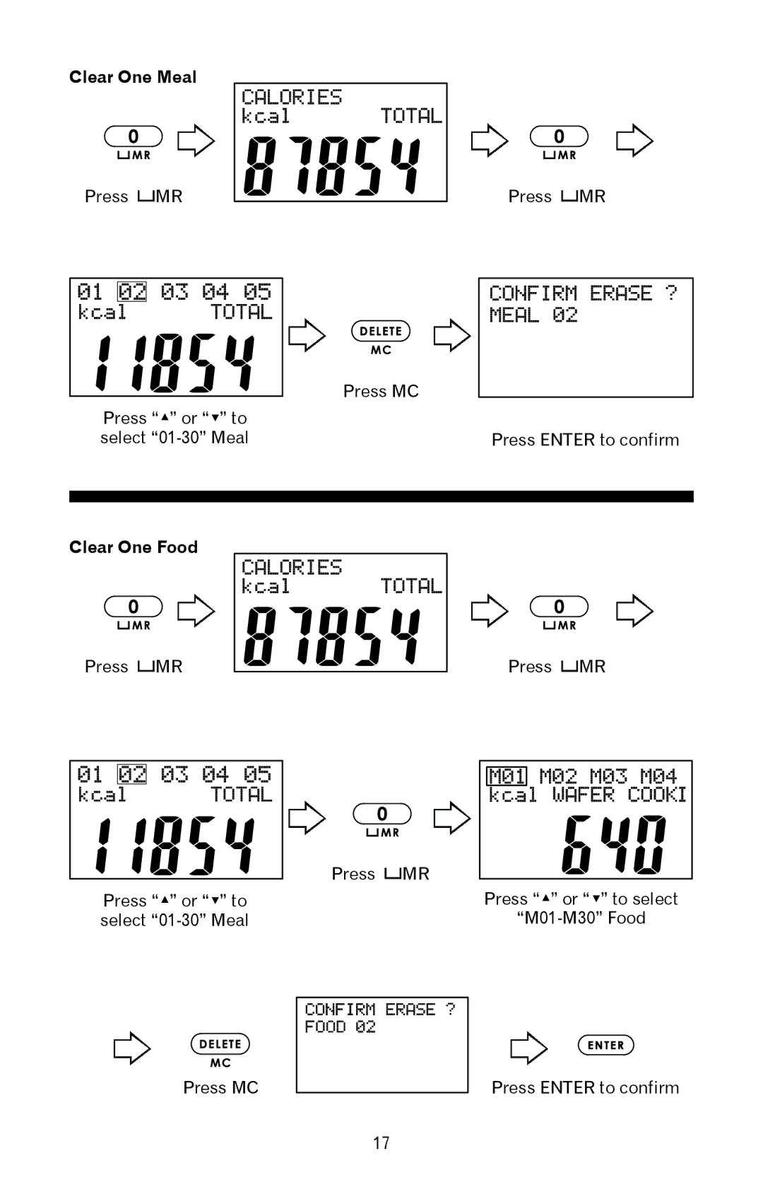 Taylor 3847BL instruction manual Clear One Meal, Clear One Food 