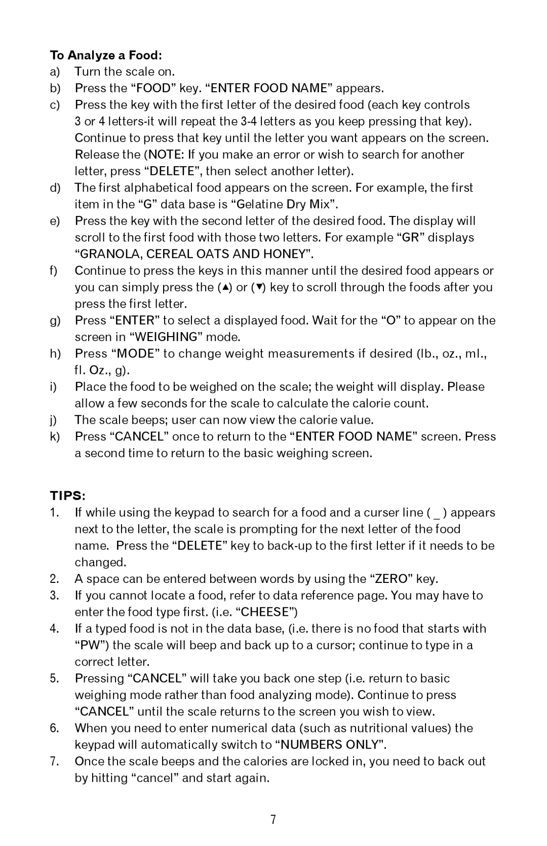 Taylor 3847BL instruction manual To Analyze a Food, GRANOLA, Cereal Oats and Honey 