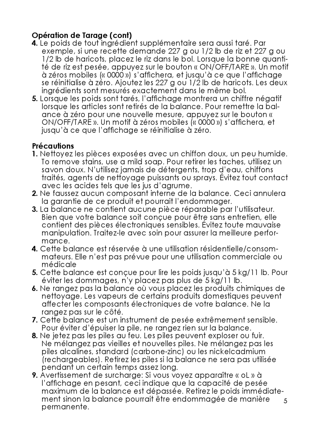 Taylor 3852 instruction manual Précautions 