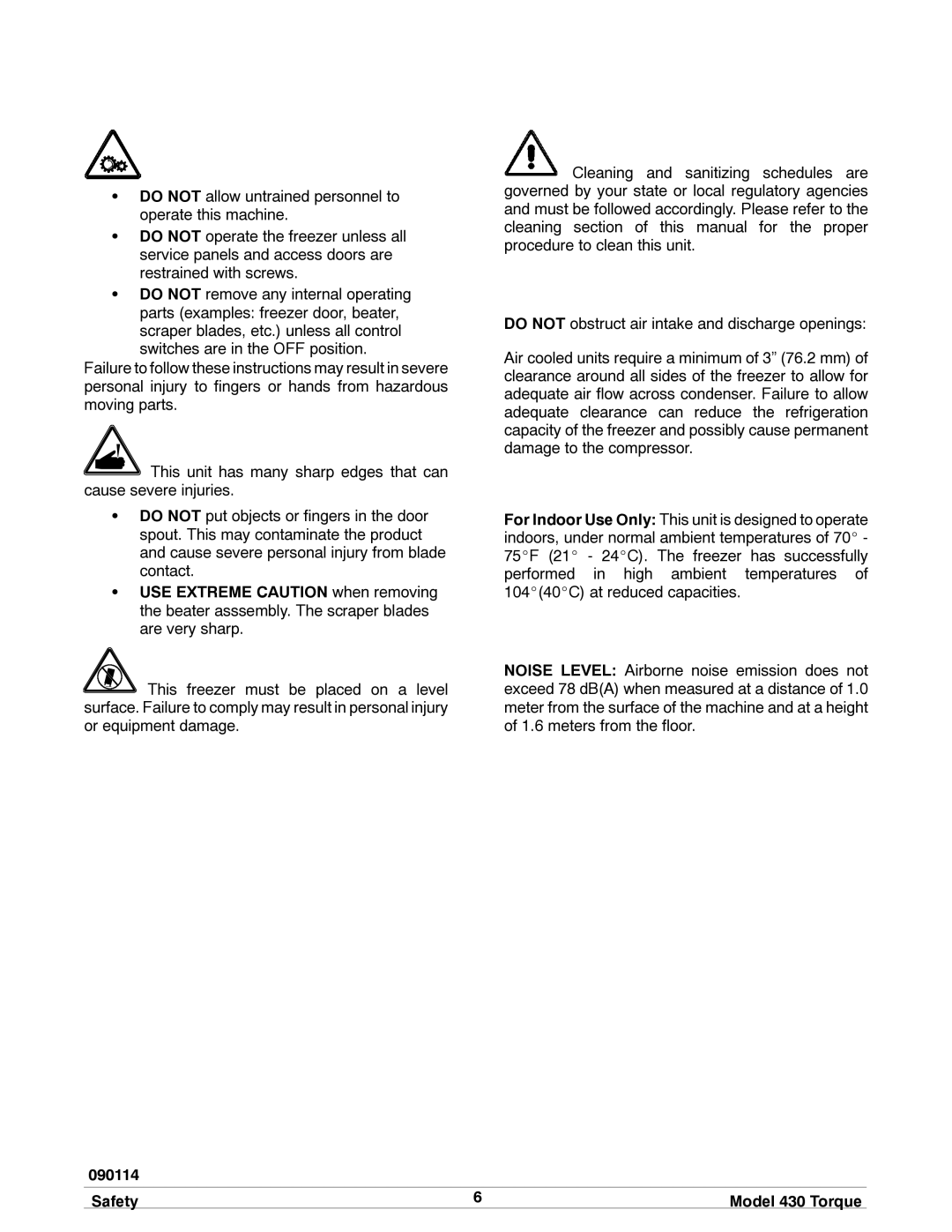 Taylor 430 TORQUE manual Safety Model 430 Torque 