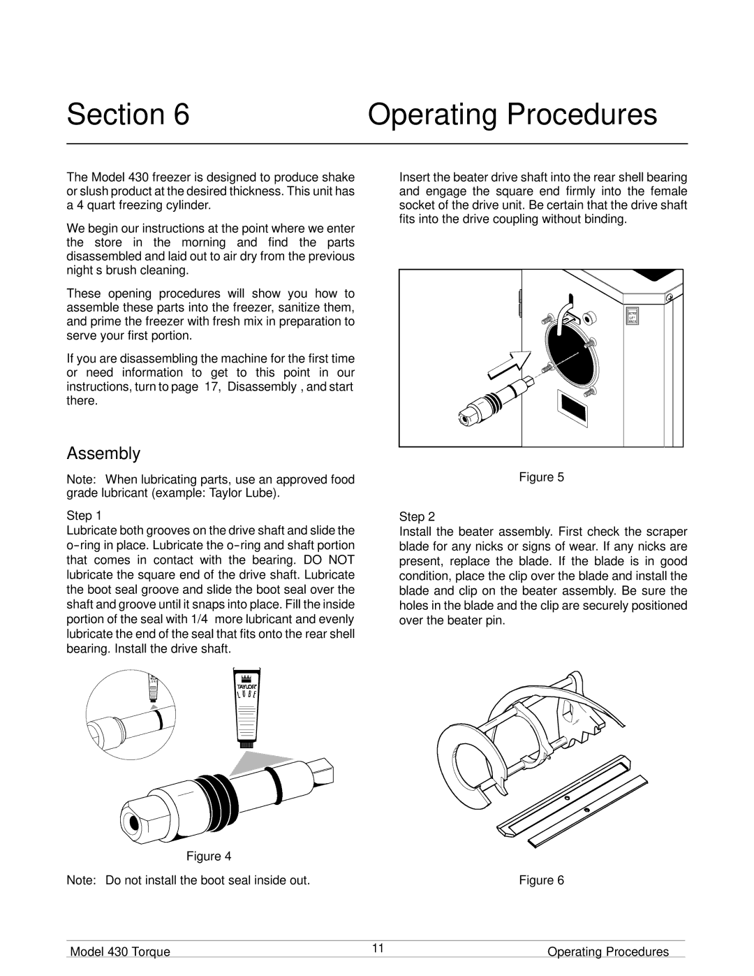 Taylor 430 TORQUE manual Section Operating Procedures, Assembly 