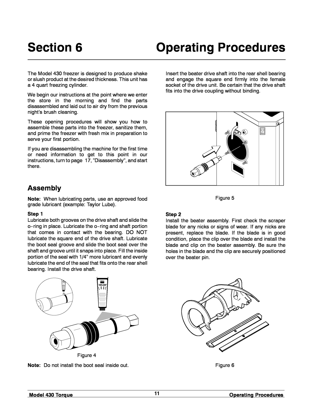 Taylor 430 TORQUE manual Operating Procedures, Assembly, Section, Step, Model 430 Torque 