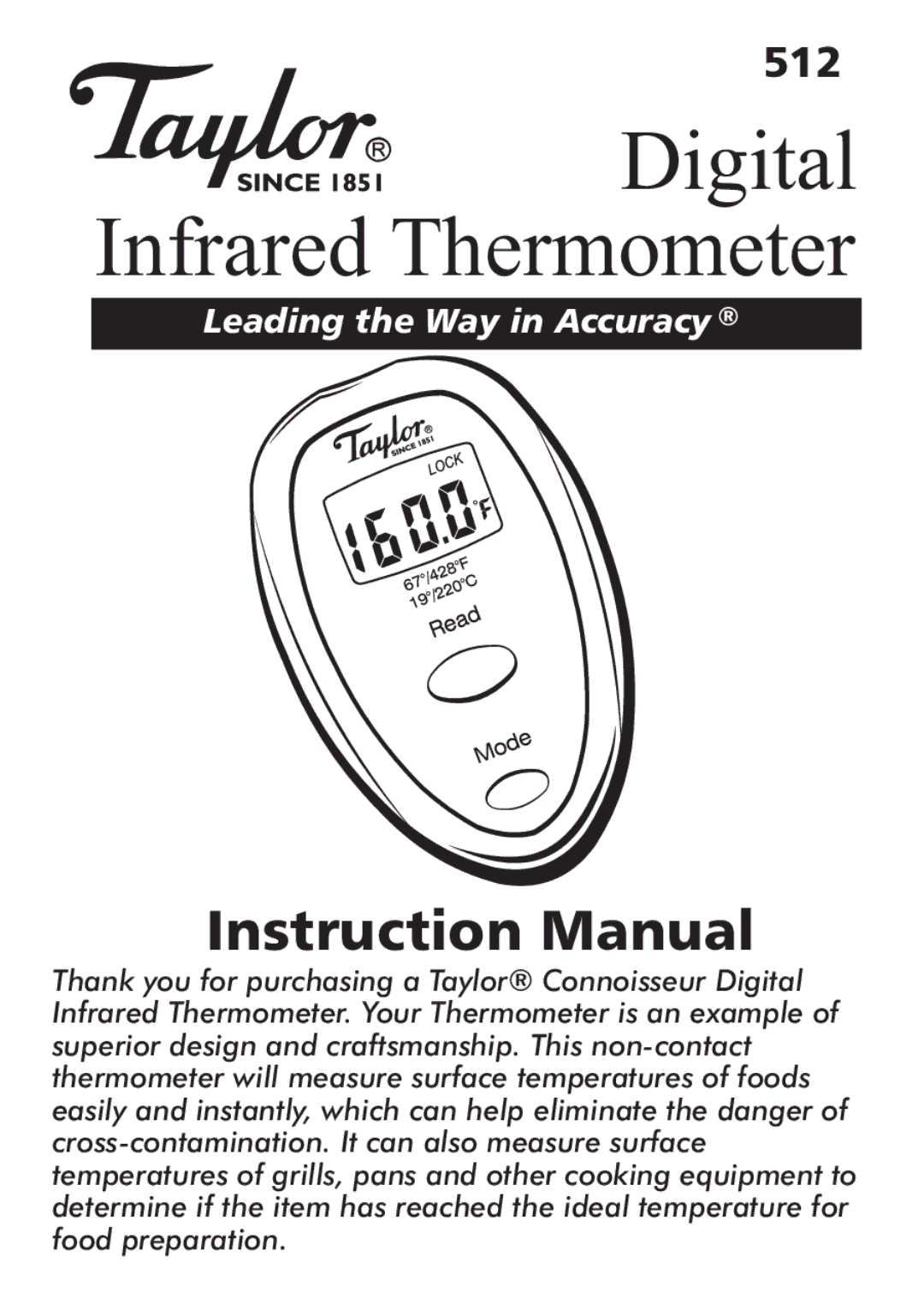 Taylor 512 instruction manual Digital Infrared Thermometer 