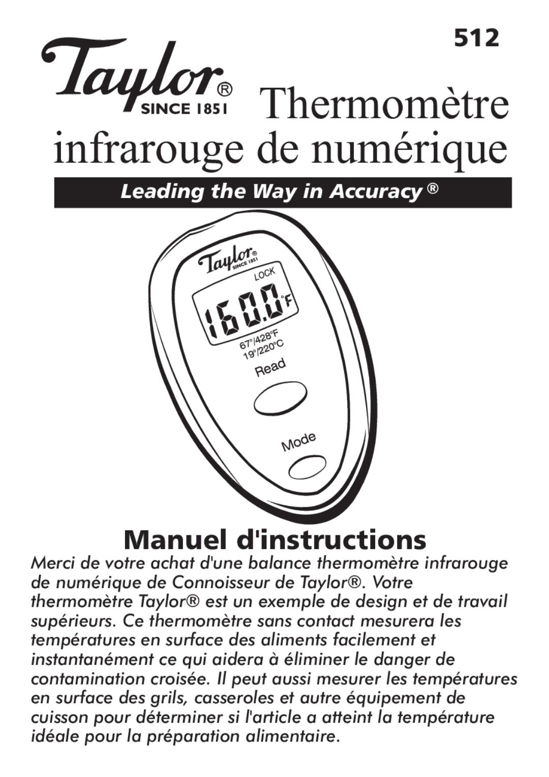 Taylor 512 instruction manual Thermomètre infrarouge de numérique 